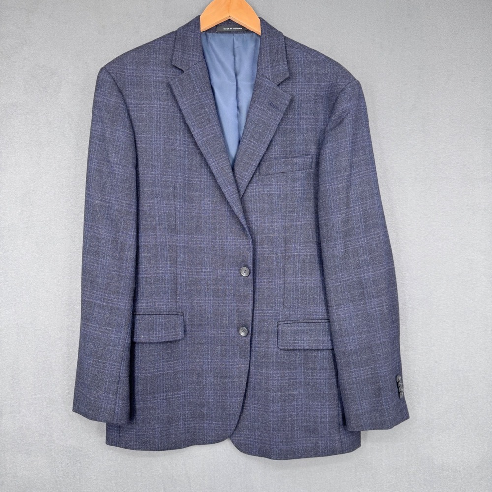 Awearness Kenneth Cole Blazer Mens 42 Long Blue Plaid Slim Fit Wool Professional